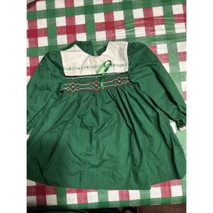Polly Finders Vintage Green 3T Girls Hand Smocked Dress Long Sleeve‎